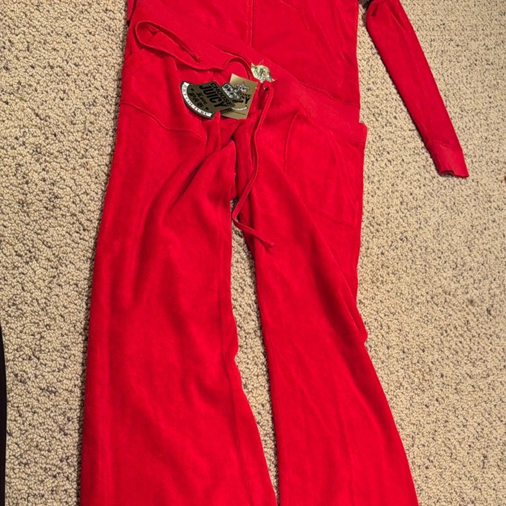 JUICY COUTURE Russian Red Terry Basic Tracksuit Top XL Bottom L - Picture 2 of 9